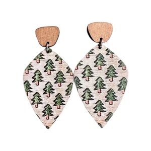 Christmas Tree Painted Wood Earrings